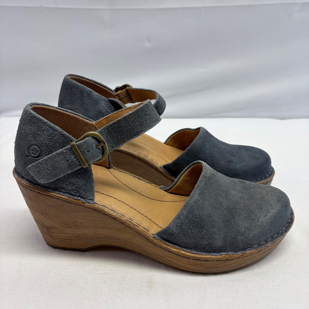 Born Nellie Mary Jane Wedge Sandals Womens 9 Blue Suede Comfort Shoe Boho - Picture 2 of 11